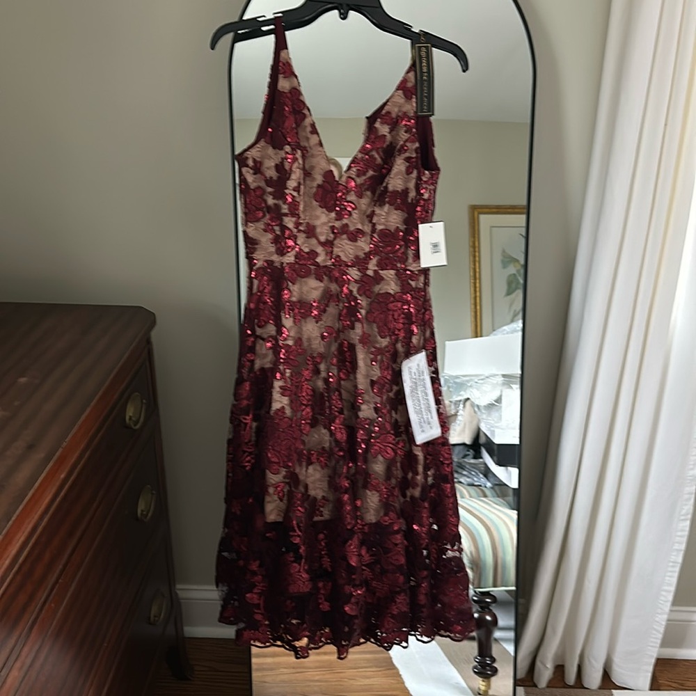 NWT Dress the population Maroon Lace dress XS